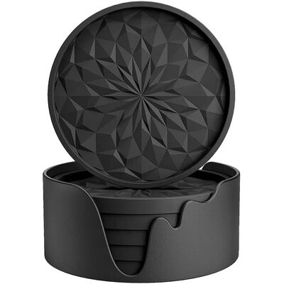 INF Ensemble de 6 dessous de verre en silicone avec support Le noir - Publicité INF Ensemble de 6 dessous de verre en silicone avec support Le noir - Publicité