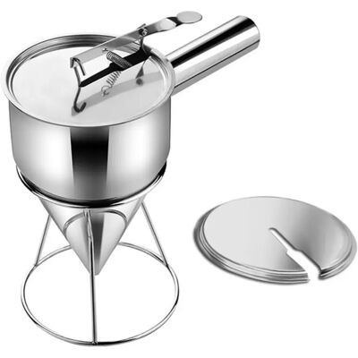 INF Entonnoir à pâte Takoyaki en acier inoxydable 304, trou 8mm, capacité 1200ml, commande manuelle, avec couvercle et support - Publicité INF Entonnoir à pâte Takoyaki en acier inoxydable 304, trou 8mm, capacité 1200ml, commande manuelle, avec couvercle et support - Publicité