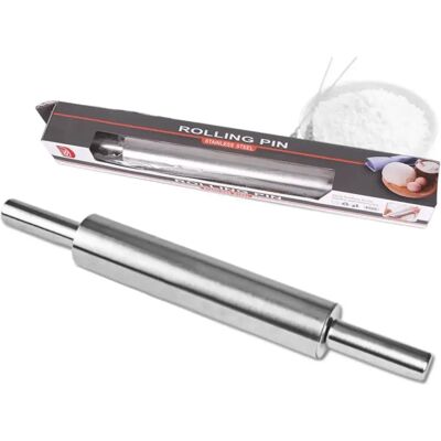 INF Rouleau à pâtisserie en acier inoxydable argenté 43 cm - Laminoir à pâte en métal pour la confection de pâtisseries, de - Publicité INF Rouleau à pâtisserie en acier inoxydable argenté 43 cm - Laminoir à pâte en métal pour la confection de pâtisseries, de - Publicité