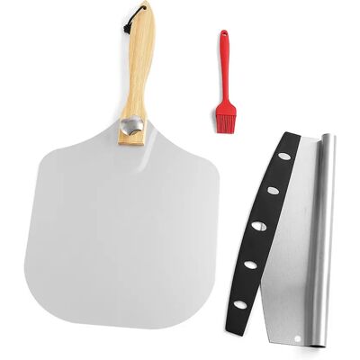 INF Ensemble Pelle à Pizza Épaissie - Pelle Pliante Argentée, Coupe-pizza Rocker, Brosse à Huile et Boîte en Cuir - Publicité INF Ensemble Pelle à Pizza Épaissie - Pelle Pliante Argentée, Coupe-pizza Rocker, Brosse à Huile et Boîte en Cuir - Publicité