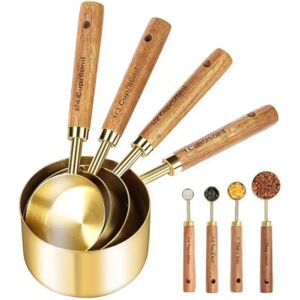 INF Ensemble de 8 cuillères à mesurer dorées en acier inoxydable avec manches en bois d'acacia et échelle pour café, thé, lait - Publicité INF Ensemble de 8 cuillères à mesurer dorées en acier inoxydable avec manches en bois d'acacia et échelle pour café, thé, lait - Publicité