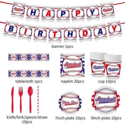 INF Ensemble vaisselle fête baseball 92 pcs - kit jetable tout-en-un avec assiettes 7-inch et 9-inch, gobelets 9 oz, couverts - Publicité INF Ensemble vaisselle fête baseball 92 pcs - kit jetable tout-en-un avec assiettes 7-inch et 9-inch, gobelets 9 oz, couverts - Publicité