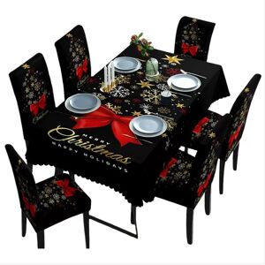 INF Ensemble de Nappe et Housses de Chaise de Noël - Motif Flocon de Neige, Polyester Imperméable, Ensemble de 7 Pièces - Publicité INF Ensemble de Nappe et Housses de Chaise de Noël - Motif Flocon de Neige, Polyester Imperméable, Ensemble de 7 Pièces - Publicité