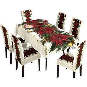 INF Ensemble de Nappe et Housses de Chaise de Noël - Fond Blanc - Publicité INF Ensemble de Nappe et Housses de Chaise de Noël - Fond Blanc - Publicité