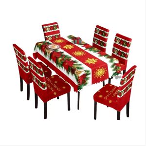 INF Ensemble de décoration festive de Noël rouge : Nappe et housses de chaise - 7 pièces - Publicité INF Ensemble de décoration festive de Noël rouge : Nappe et housses de chaise - 7 pièces - Publicité