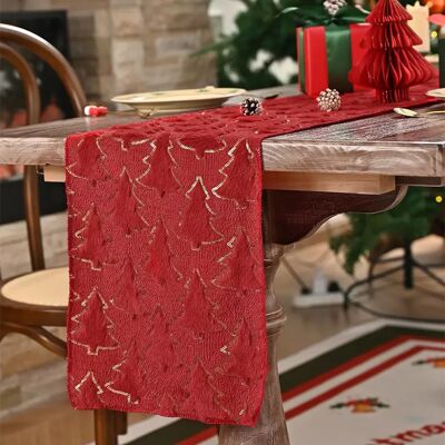 INF Chemin de table festif Arbre de Noël avec accents de feuille d'or pour la décoration des fêtes Rouge L - Publicité INF Chemin de table festif Arbre de Noël avec accents de feuille d'or pour la décoration des fêtes Rouge L - Publicité
