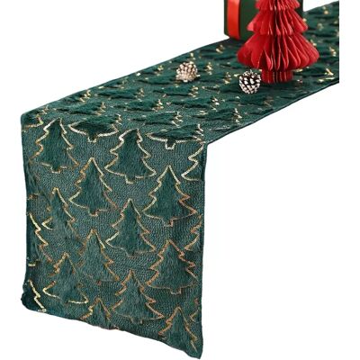INF Chemin de table festif Arbre de Noël avec accents de feuille d'or pour la décoration des fêtes Vert M - Publicité INF Chemin de table festif Arbre de Noël avec accents de feuille d'or pour la décoration des fêtes Vert M - Publicité