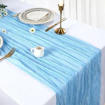 INF Chemin de Table en Polyester Froissé - 90cm x 300cm - Décoration de Fête et Mariage Bleu - Publicité INF Chemin de Table en Polyester Froissé - 90cm x 300cm - Décoration de Fête et Mariage Bleu - Publicité