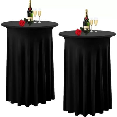 INF Jupe de Table Ronde Noire à Bord Ondulé - Housse de Table de Cocktail 80x110cm en Polyester - Publicité INF Jupe de Table Ronde Noire à Bord Ondulé - Housse de Table de Cocktail 80x110cm en Polyester - Publicité