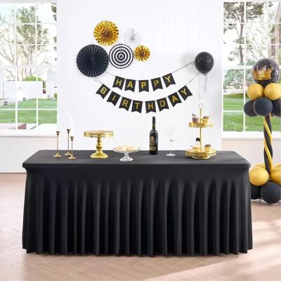 INF Jupe de table Méduse Noire 1,2 m - Nappe Rectangulaire Élastique en Polyester pour Fêtes, Mariages et Banquets - Publicité INF Jupe de table Méduse Noire 1,2 m - Nappe Rectangulaire Élastique en Polyester pour Fêtes, Mariages et Banquets - Publicité
