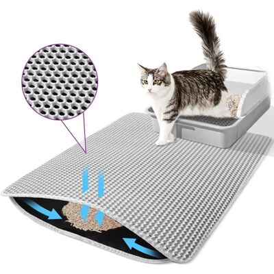 Tapis à Double Couche Lavable pour Litière de Chat - Gris - Publicité Tapis à Double Couche Lavable pour Litière de Chat - Gris - Publicité
