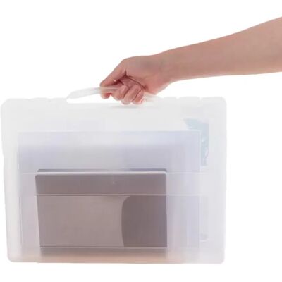 INF Boîte de classement portable en PP - Organisateur de documents A4 avec poignée, Transparent - Publicité INF Boîte de classement portable en PP - Organisateur de documents A4 avec poignée, Transparent - Publicité