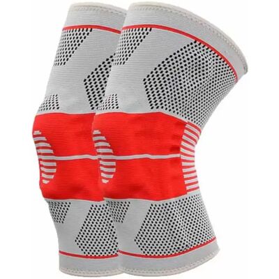 INF Paire de genouillères de sport rouges et grises – Taille unique – Rembourrées en silicone et respirantes - Publicité INF Paire de genouillères de sport rouges et grises – Taille unique – Rembourrées en silicone et respirantes - Publicité
