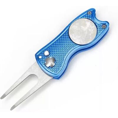 INF Outil de Réparation de Divot de Golf Pliable - Fourche de Green en Aluminium et Acier Inoxydable Bleu - Publicité INF Outil de Réparation de Divot de Golf Pliable - Fourche de Green en Aluminium et Acier Inoxydable Bleu - Publicité
