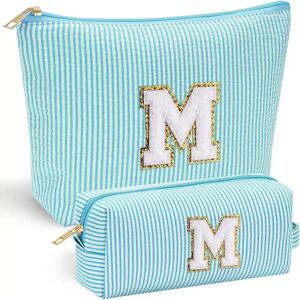 INF Ensemble de 2 trousses de maquillage de voyage avec lettre M - Tissu Oxford, Bleu - Publicité INF Ensemble de 2 trousses de maquillage de voyage avec lettre M - Tissu Oxford, Bleu - Publicité