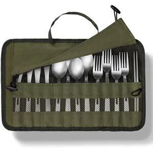 INF Trousse roulante pliable en nylon pour couverts - Organiseur de voyage vert pour pique-nique - Publicité INF Trousse roulante pliable en nylon pour couverts - Organiseur de voyage vert pour pique-nique - Publicité