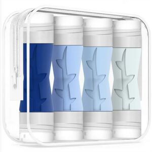 INF Bouteilles de voyage rechargeables en silicone double-embout 4 pièces - Têtes style feuille, Corps souple, Sac de rangement - Publicité INF Bouteilles de voyage rechargeables en silicone double-embout 4 pièces - Têtes style feuille, Corps souple, Sac de rangement - Publicité