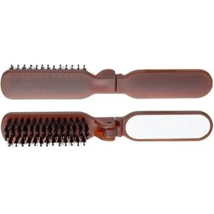 INF Brosse pliable en poils de sanglier avec miroir - Peigne de poche pliant portable pour brillance et coiffage café - Publicité INF Brosse pliable en poils de sanglier avec miroir - Peigne de poche pliant portable pour brillance et coiffage café - Publicité