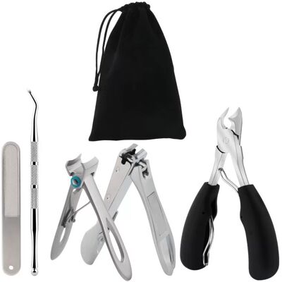 INF Ensemble de coupe-ongles et repousse-cuticules en acier inoxydable argenté et noir (5 pièces) - Publicité INF Ensemble de coupe-ongles et repousse-cuticules en acier inoxydable argenté et noir (5 pièces) - Publicité