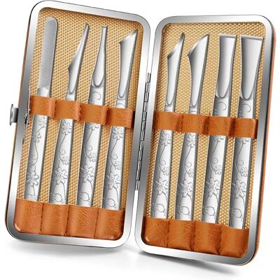 INF Ensemble de lames pour pédicure avec motif orchidée compatible avec soins des pieds, acier inoxydable argenté, 8 pièces - Publicité INF Ensemble de lames pour pédicure avec motif orchidée compatible avec soins des pieds, acier inoxydable argenté, 8 pièces - Publicité