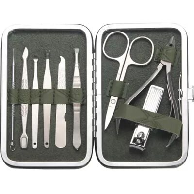 INF Ensemble de 9 pièces de coupe-ongles en acier inoxydable vert foncé - Kit professionnel de manucure et pédicure - Publicité INF Ensemble de 9 pièces de coupe-ongles en acier inoxydable vert foncé - Kit professionnel de manucure et pédicure - Publicité