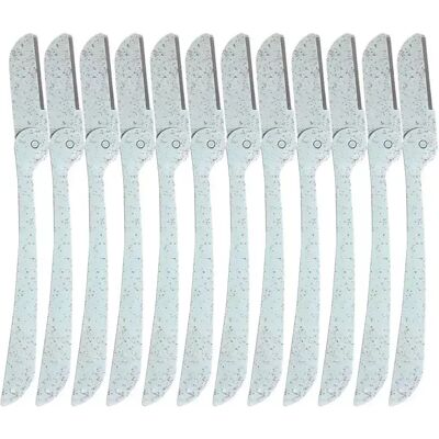 INF Ensemble de 12 rasoirs à sourcils bleus en paille de blé - Outil de coupe pliable et sûr - Publicité INF Ensemble de 12 rasoirs à sourcils bleus en paille de blé - Outil de coupe pliable et sûr - Publicité