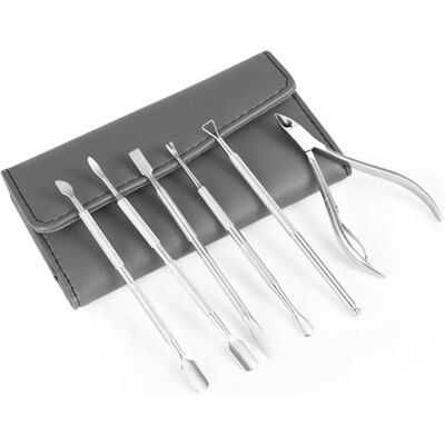 INF Kit de 6 pièces Coupe-ongles en acier inoxydable - Ensemble manucure et pédicure argenté avec étui en cuir noir - Publicité INF Kit de 6 pièces Coupe-ongles en acier inoxydable - Ensemble manucure et pédicure argenté avec étui en cuir noir - Publicité