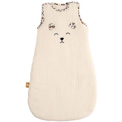 Sauthon Gigoteuse bébé hiver en gaze de coton détails léopard - Publicité Sauthon Gigoteuse bébé hiver en gaze de coton détails léopard - Publicité