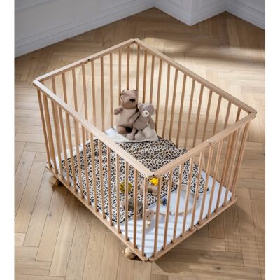 Sauthon Parc bébé pliant 75x100cm bois avec roulettes et fond réglable - Publicité Sauthon Parc bébé pliant 75x100cm bois avec roulettes et fond réglable - Publicité