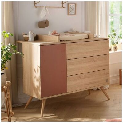 Sauthon Commode 3 tiroirs 1 porte Terracotta Seventies - Publicité Sauthon Commode 3 tiroirs 1 porte Terracotta Seventies - Publicité