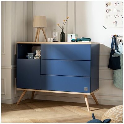 Sauthon Commode 1 porte 3 tiroirs 1 niche version Bleu nuit Boréale - Publicité Sauthon Commode 1 porte 3 tiroirs 1 niche version Bleu nuit Boréale - Publicité