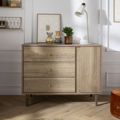 Sauthon Commode 3 tiroirs 1 porte Mokka - Publicité Sauthon Commode 3 tiroirs 1 porte Mokka - Publicité