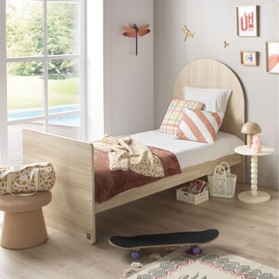 Sauthon Lit junior 90x190 - décor bois chêne sépia - tête de lit forme Arche - Publicité Sauthon Lit junior 90x190 - décor bois chêne sépia - tête de lit forme Arche - Publicité