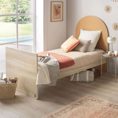 Sauthon Lit junior 90x190 - décor bois chêne sépia - tête de lit forme Arche - Publicité Sauthon Lit junior 90x190 - décor bois chêne sépia - tête de lit forme Arche - Publicité
