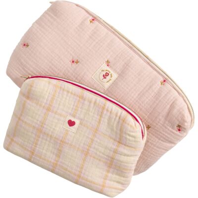 Sauthon TROUSSE DE TOILETTE (LOT DE 2) ROSE FLEUR / CARREAUX ROSE EMMY - Publicité Sauthon TROUSSE DE TOILETTE (LOT DE 2) ROSE FLEUR / CARREAUX ROSE EMMY - Publicité