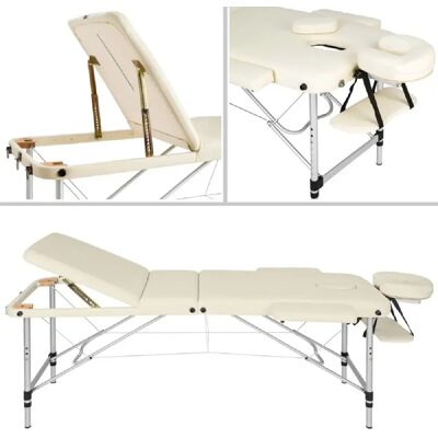 Helloshop26 Table de massage pliante 3 zones en aluminium - Crème - Publicité Helloshop26 Table de massage pliante 3 zones en aluminium - Crème - Publicité