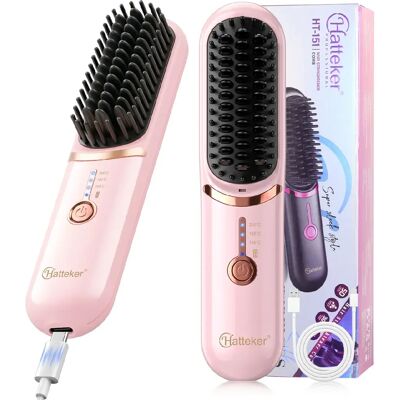 Brosse Chauffante Rechargeable Hatteker, 3 Réglages Ionique, 160–200 °C, USB Rose - Publicité Brosse Chauffante Rechargeable Hatteker, 3 Réglages Ionique, 160–200 °C, USB Rose - Publicité