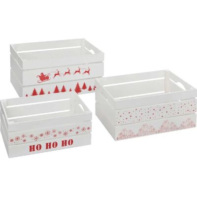 ATMOSPHERA Lot de 3 cagettes de Noël en bois - L. 40 x P. 25 x H. 20 cm - Blanc - Publicité ATMOSPHERA Lot de 3 cagettes de Noël en bois - L. 40 x P. 25 x H. 20 cm - Blanc - Publicité