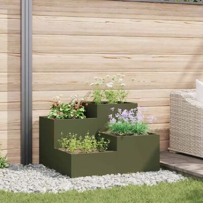 vidaXL Conteneur à plantes en acier vert olive - 80x80x60cm - Publicité vidaXL Conteneur à plantes en acier vert olive - 80x80x60cm - Publicité