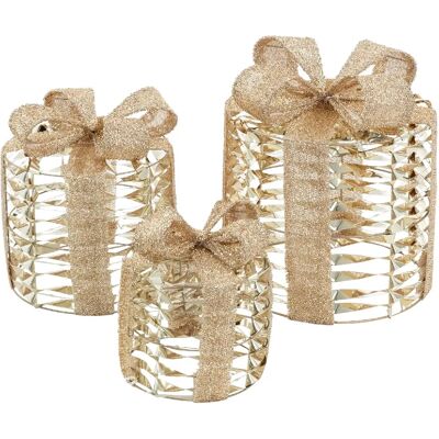 Ensemble de 3 lampes cadeaux LED or - 15x20x25cm - Publicité Ensemble de 3 lampes cadeaux LED or - 15x20x25cm - Publicité