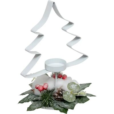 ATMOSPHERA Photophore Déco en Métal Sapin de Noël 25cm Blanc - Publicité ATMOSPHERA Photophore Déco en Métal Sapin de Noël 25cm Blanc - Publicité