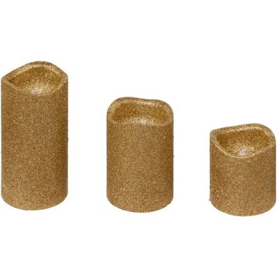 ATMOSPHERA Lot de 3 Bougies LED Paillettes 10cm Or - Publicité ATMOSPHERA Lot de 3 Bougies LED Paillettes 10cm Or - Publicité