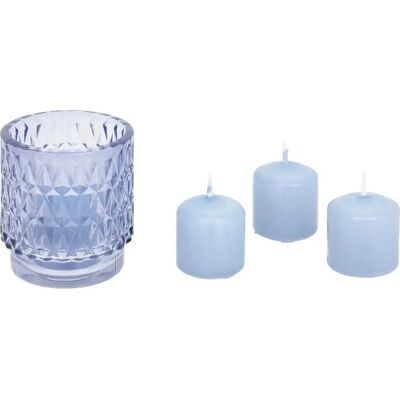 ATMOSPHERA Coffret Photophore & 4 Bougies Oudy 8cm Violet - Publicité ATMOSPHERA Coffret Photophore & 4 Bougies Oudy 8cm Violet - Publicité