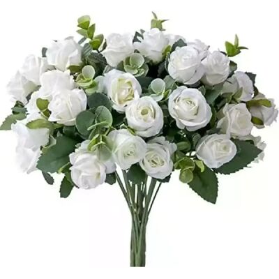 General Bouquet de roses artificielles en soie, 10 têtes, feuilles d'eucalyptus blanches, fausses fleurs pour Table de mariage, Vase de fête, décoration de maison~0054 - Publicité General Bouquet de roses artificielles en soie, 10 têtes, feuilles d'eucalyptus blanches, fausses fleurs pour Table de mariage, Vase de fête, décoration de maison~0054 - Publicité