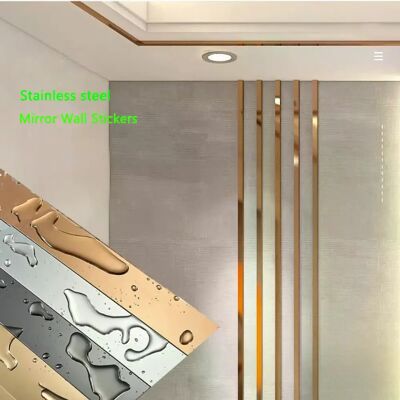 Générique 1 rouleau de stickers muraux dorés en acier inoxydable, lignes décoratives plates en titane, pour mur, plafond, bordure, miroir, décoration de salon~000164 - Publicité Générique 1 rouleau de stickers muraux dorés en acier inoxydable, lignes décoratives plates en titane, pour mur, plafond, bordure, miroir, décoration de salon~000164 - Publicité