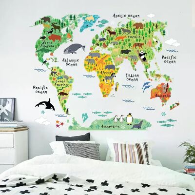 Générique Autocollants muraux amovibles représentant une carte du monde des animaux pour chambre d'enfant, maternelle ou salle de classe~00680 - Publicité Générique Autocollants muraux amovibles représentant une carte du monde des animaux pour chambre d'enfant, maternelle ou salle de classe~00680 - Publicité