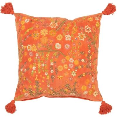 J-Line Coussin carré fleurs+flocons en velours orange 50x50x15 cm - Publicité J-Line Coussin carré fleurs+flocons en velours orange 50x50x15 cm - Publicité