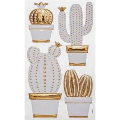 ATMOSPHERA Stickers Brillants Cactus 24x41cm Blanc & Or - Publicité ATMOSPHERA Stickers Brillants Cactus 24x41cm Blanc & Or - Publicité