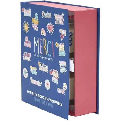 Paris Prix Coffret 4 Bougies Parfumées Merci 18cm Fleur de Coton - Publicité Paris Prix Coffret 4 Bougies Parfumées Merci 18cm Fleur de Coton - Publicité