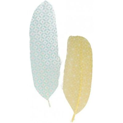 Artemio 6 plumes à motifs Jaunes et Bleus - Publicité Artemio 6 plumes à motifs Jaunes et Bleus - Publicité